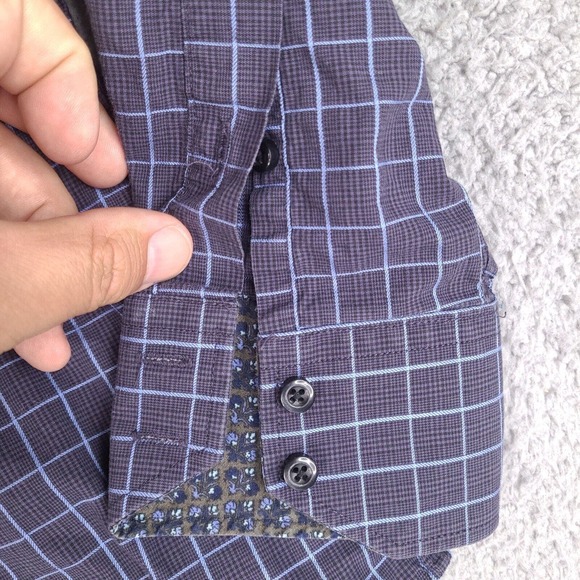 Thomas Dean Shirt Mens Medium Gray Plaid Long‎ Sleeve Button Down - Picture 8 of 16